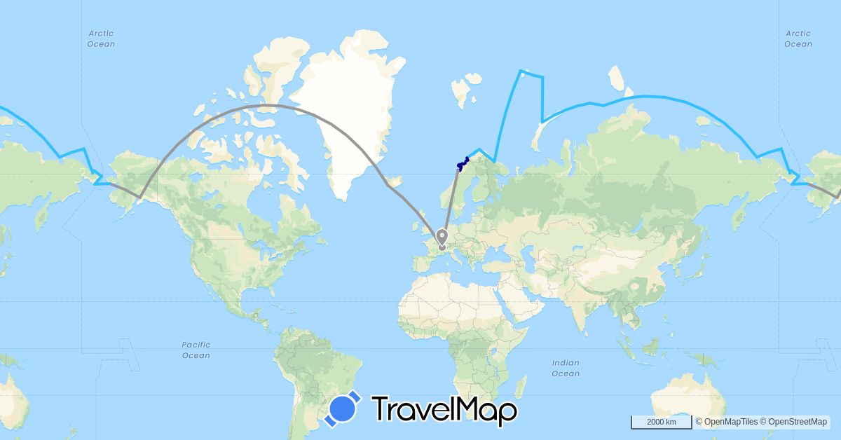TravelMap itinerary: driving, plane, boat in Switzerland, Iceland, Norway, Russia, United States (Europe, North America)